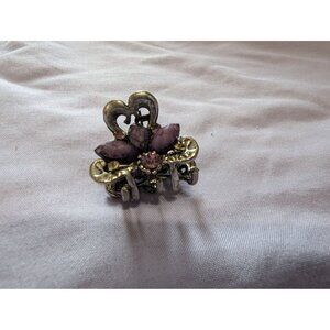 Vintage Heart-Shaped Floral Hair Clip With Purple Stones & Rhinestones